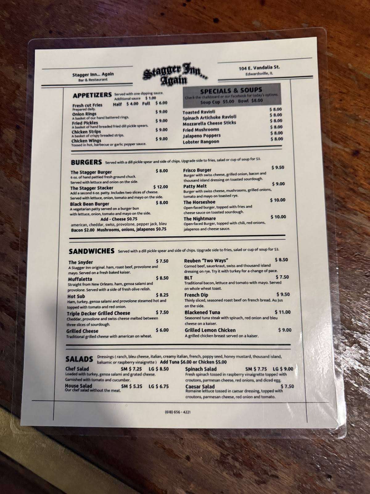 Stagger Inn меню