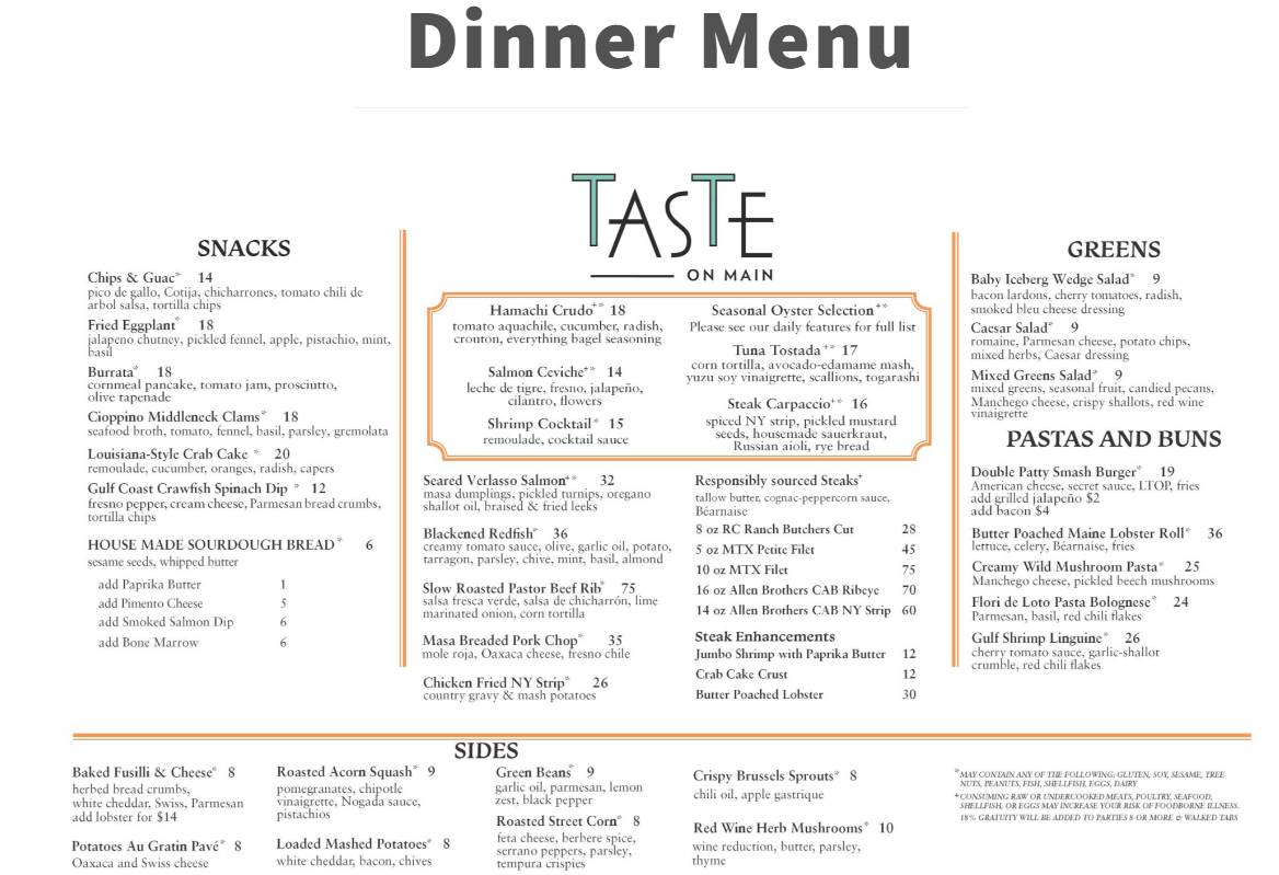 Taste on Main меню