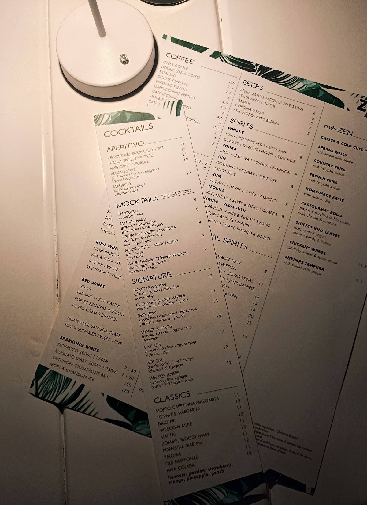ZEN cocktail bar меню