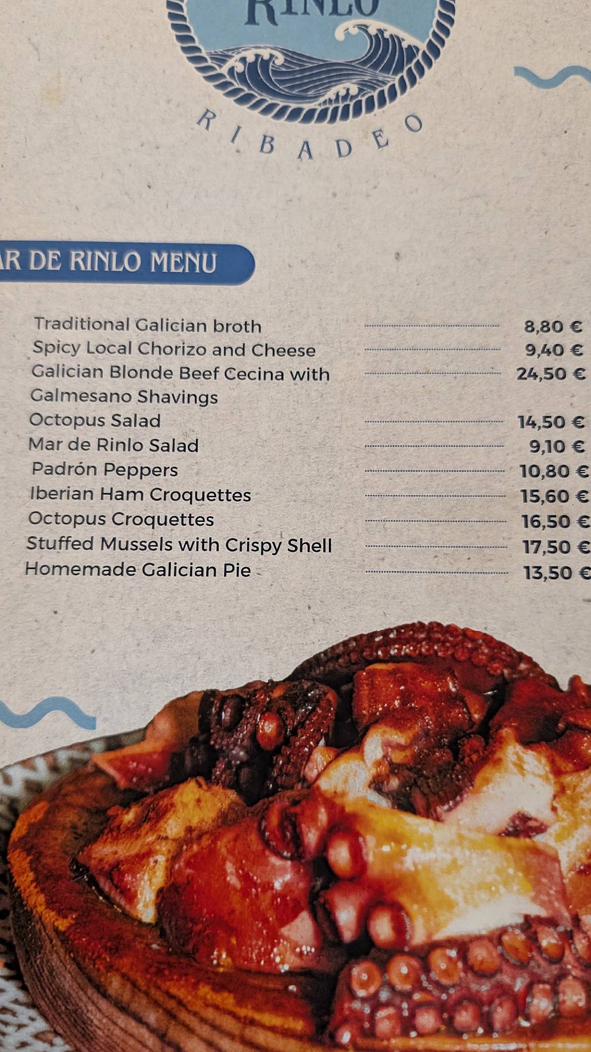 Pulpería Mar de Rinlo меню