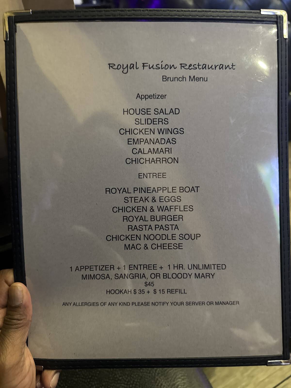 ROYAL FUSION меню