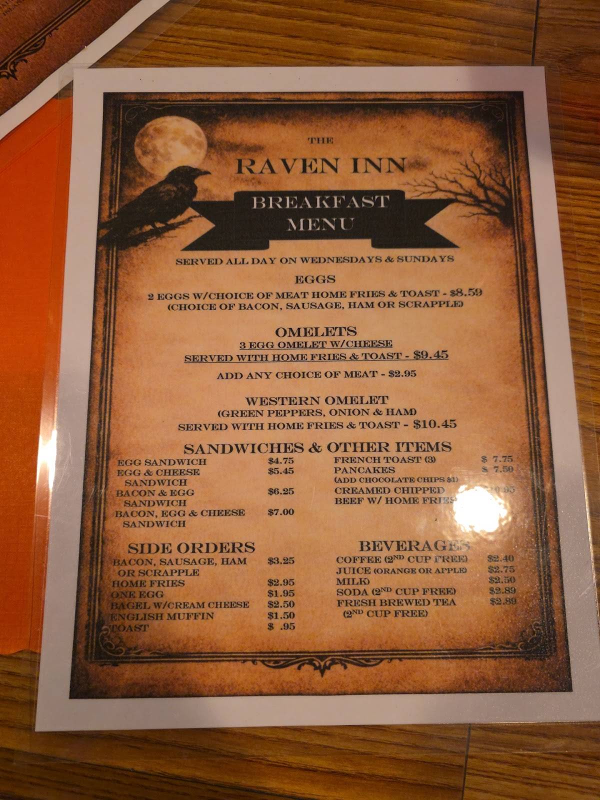 Raven Inn меню