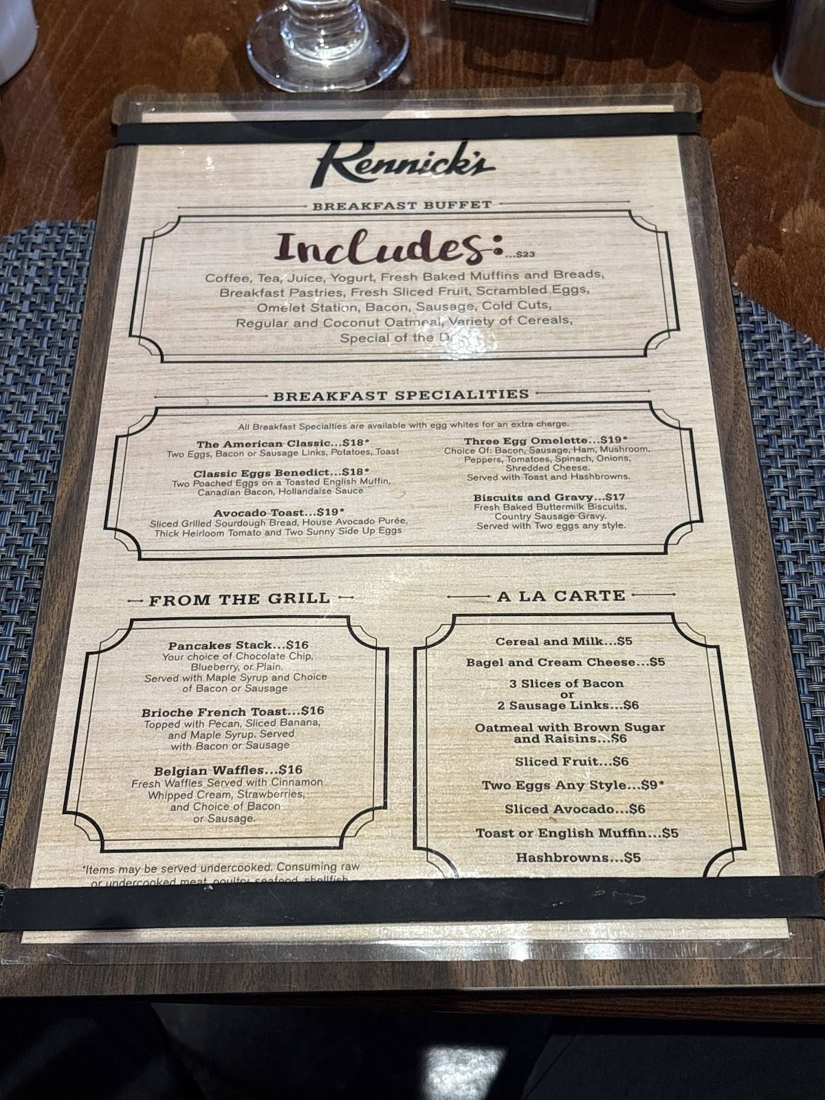 Rennick's Restaurant меню