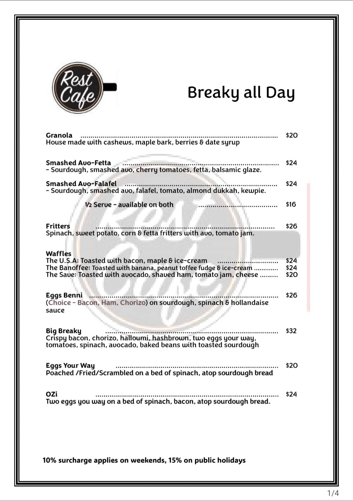 Rest Cafe меню