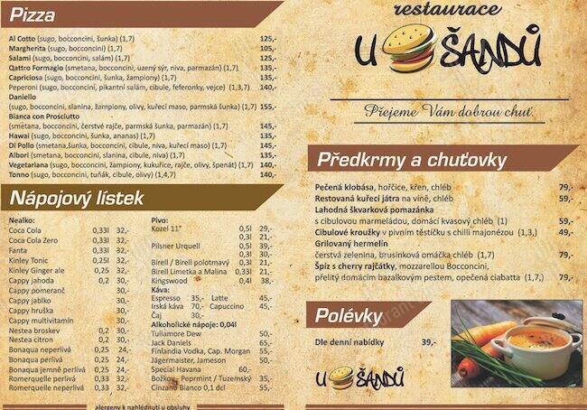 Restaurace u Šandů меню
