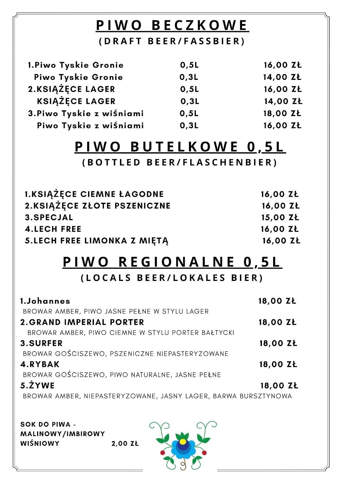 Restauracja Norda меню
