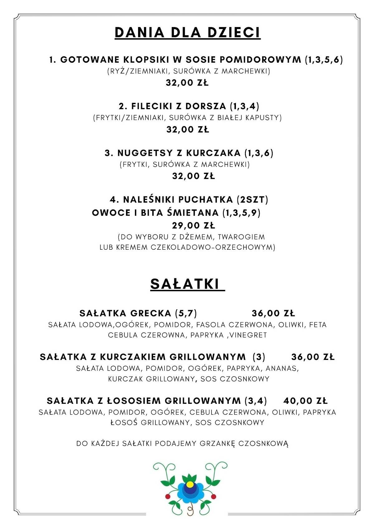 Restauracja Norda меню