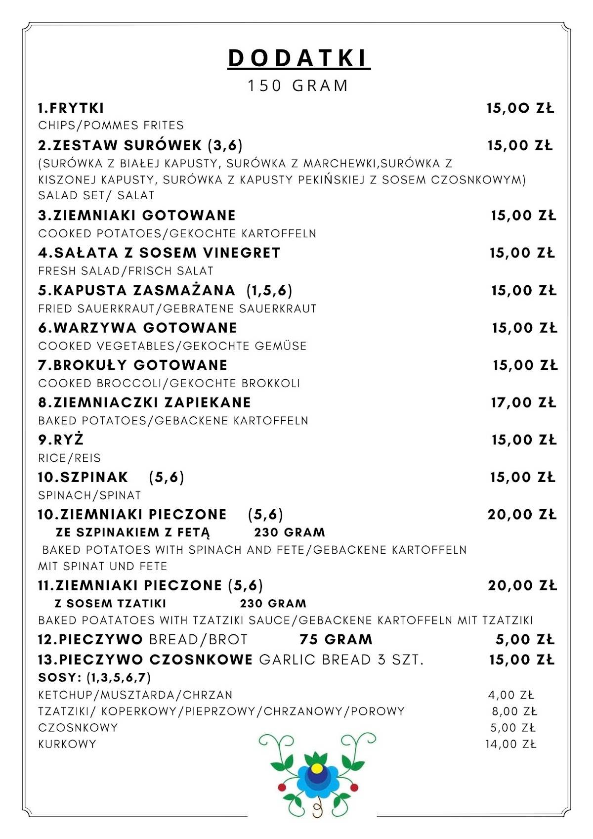 Restauracja Norda меню
