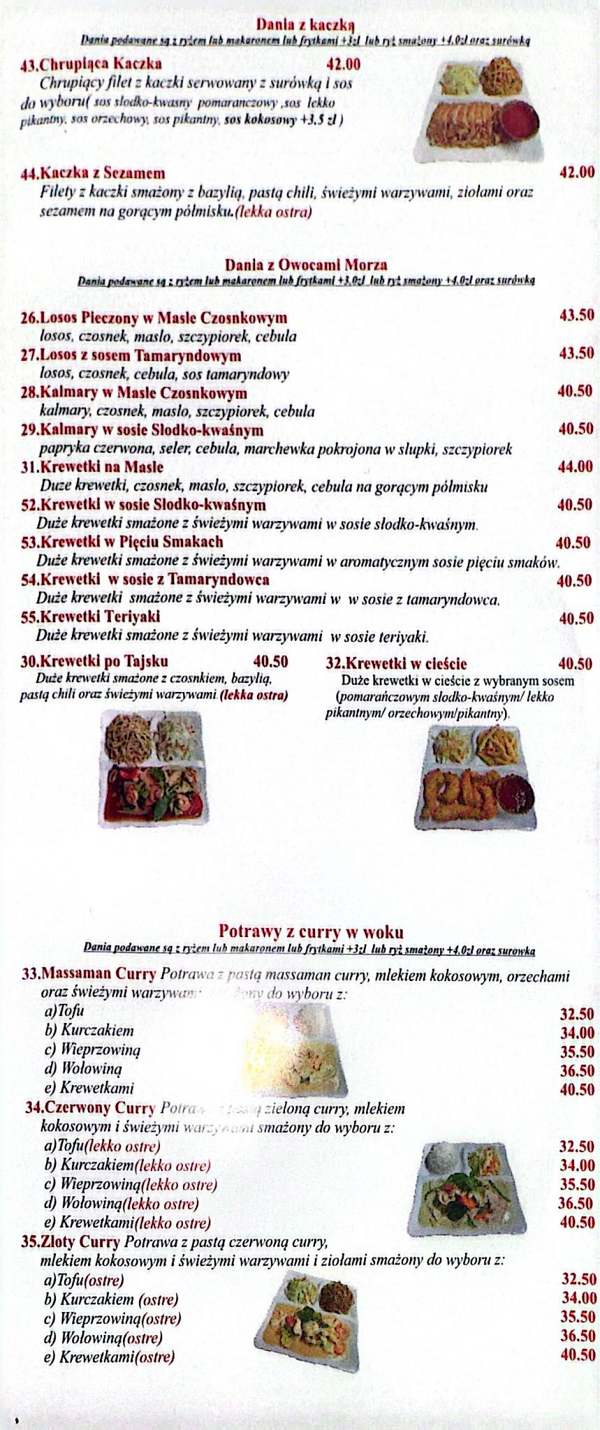 Restauracja ThaiCooking Rzeszow меню