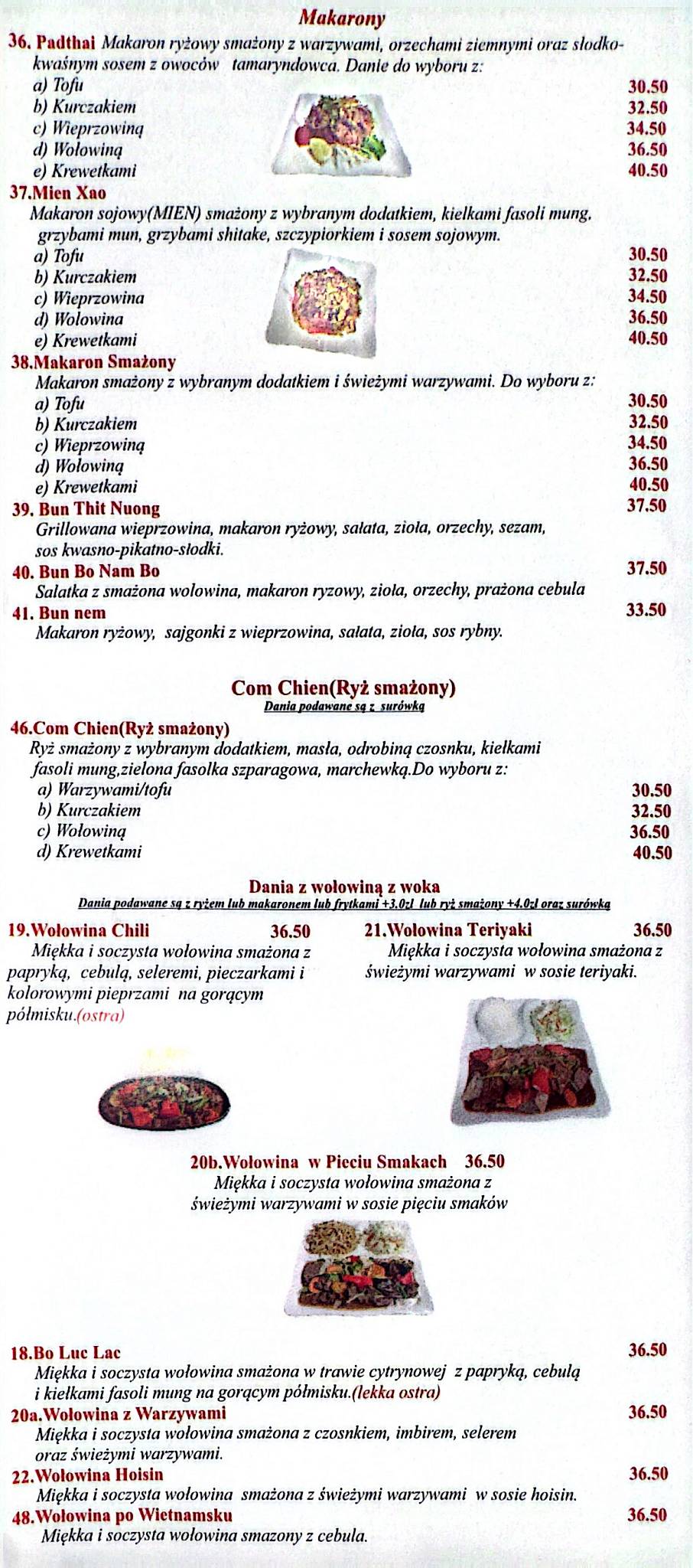 Restauracja ThaiCooking Rzeszow меню