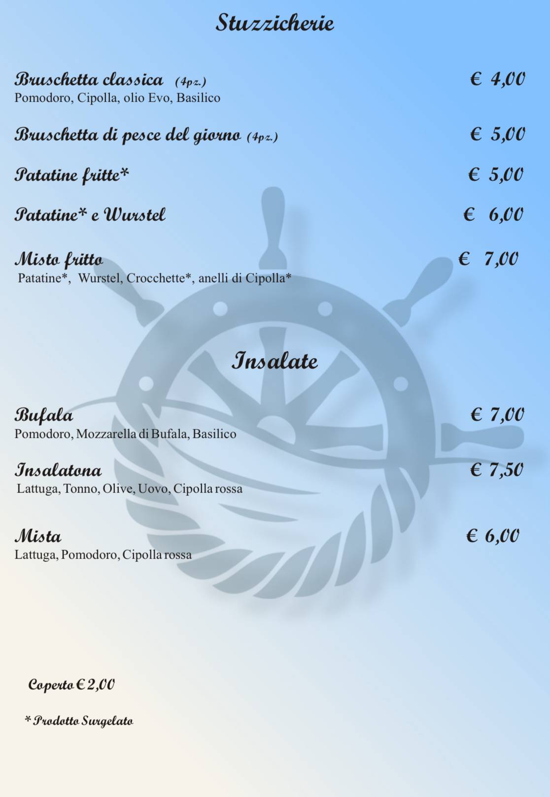 Al Timone Ristorante-Pizzeria меню
