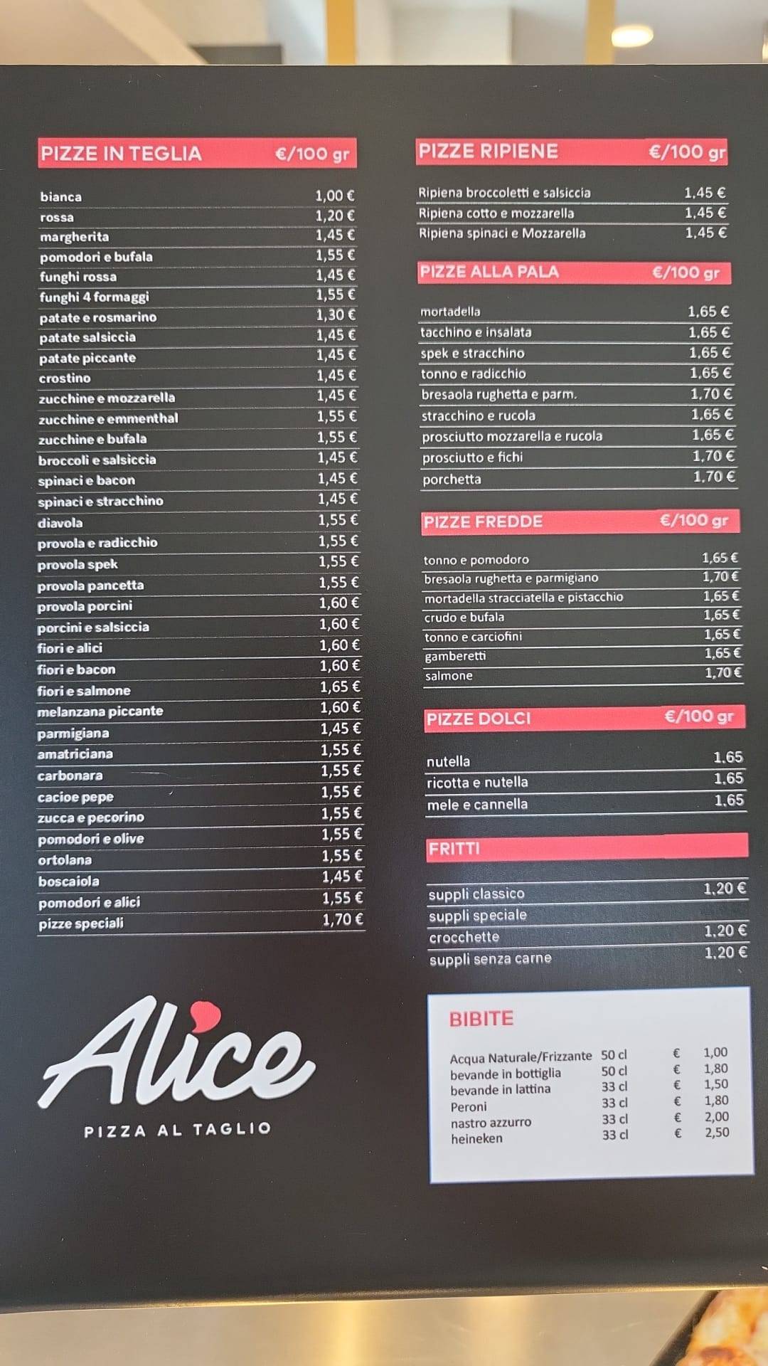 Alice Pizza Aranova меню
