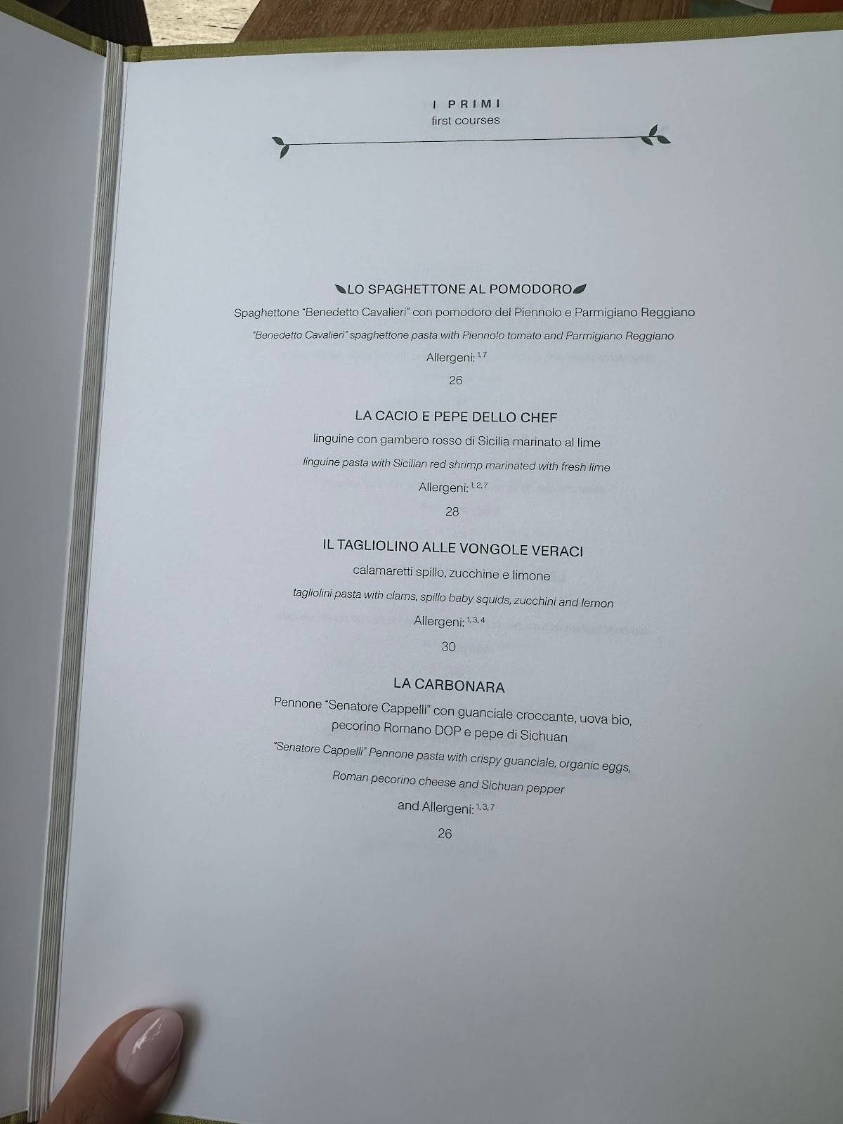 Anima Ristorante Roma меню