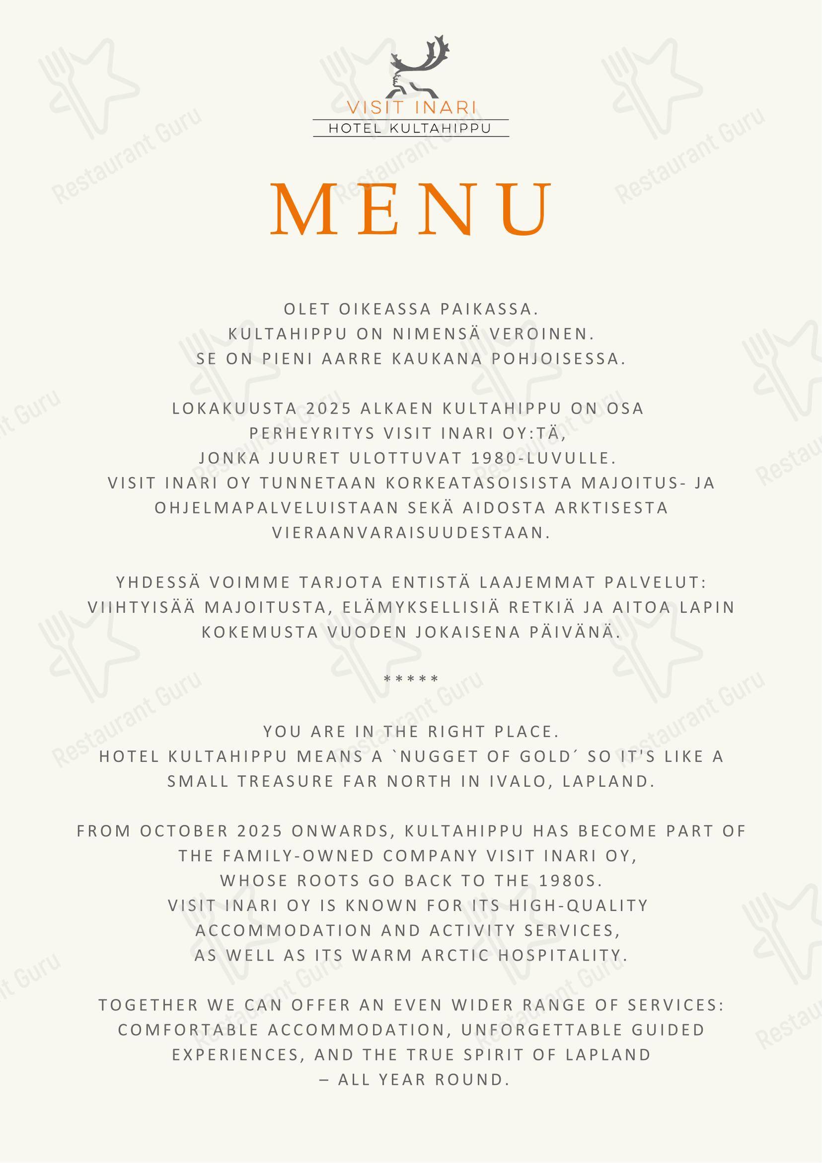 Restaurant Aurora в Инарях - Меню