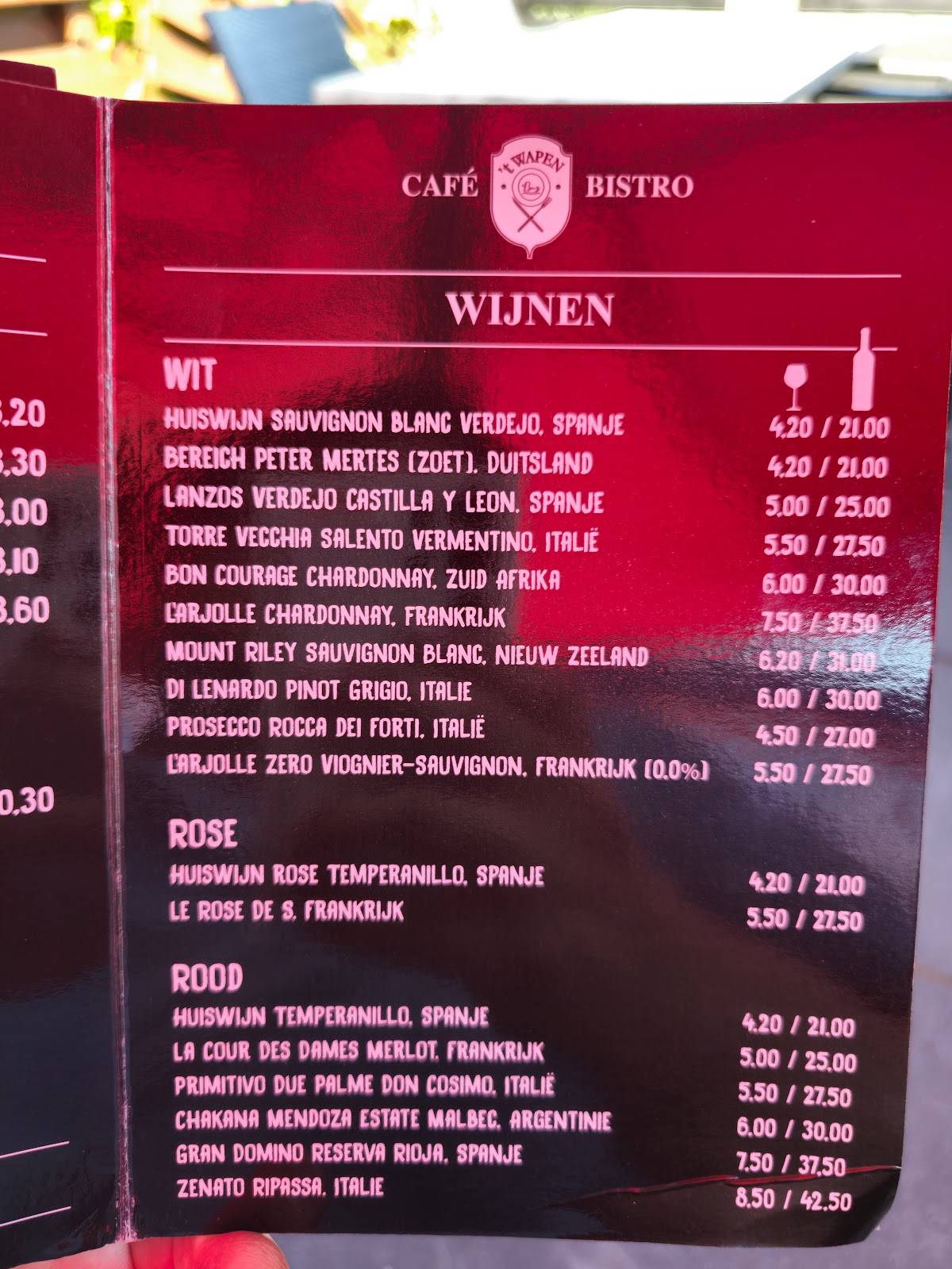Café - Bistro 't Wapen меню