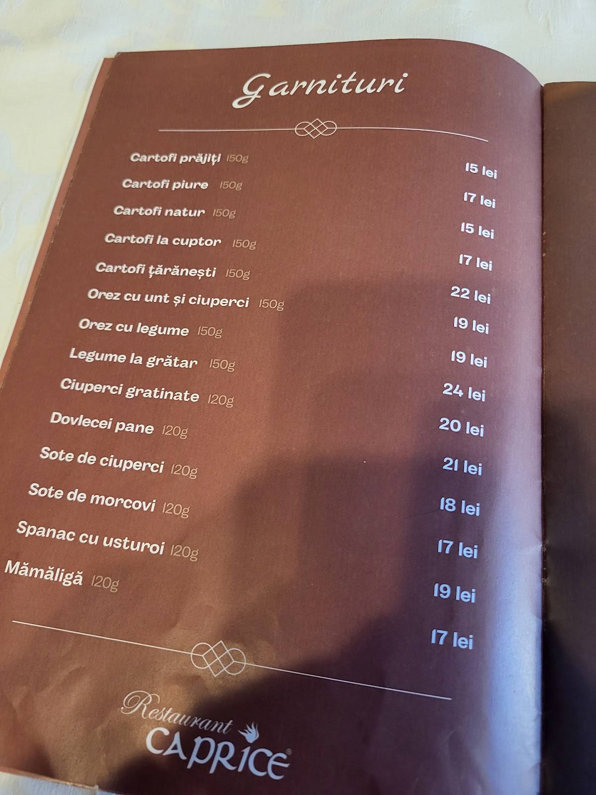 Restaurant Caprice меню