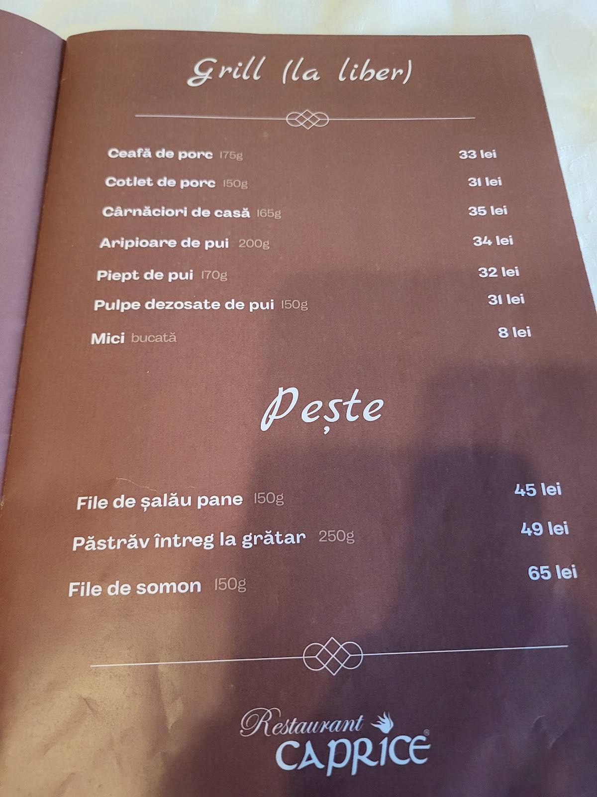 Restaurant Caprice меню
