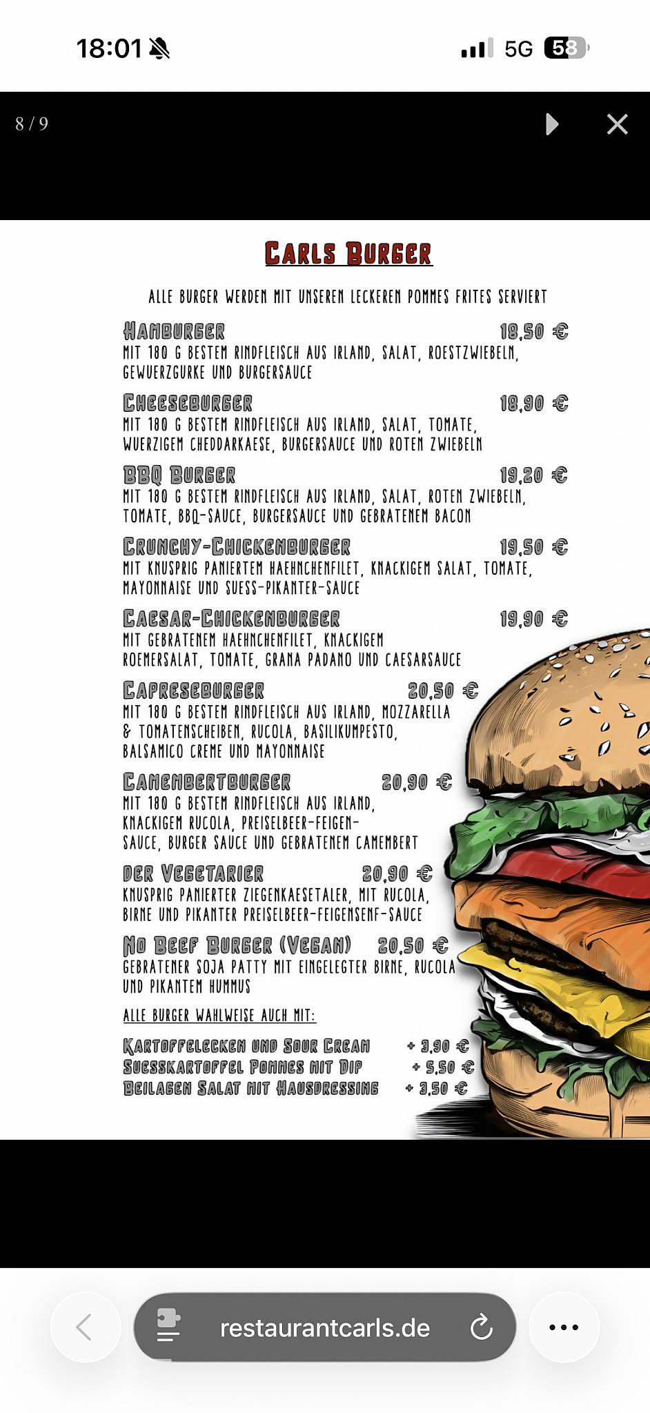 Restaurant Carls меню