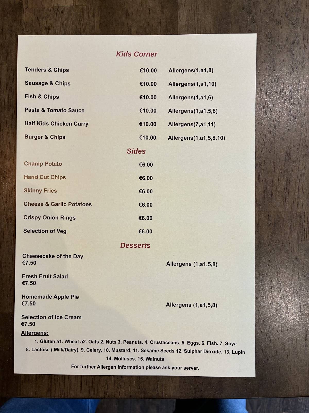 Castle Inn Bray меню
