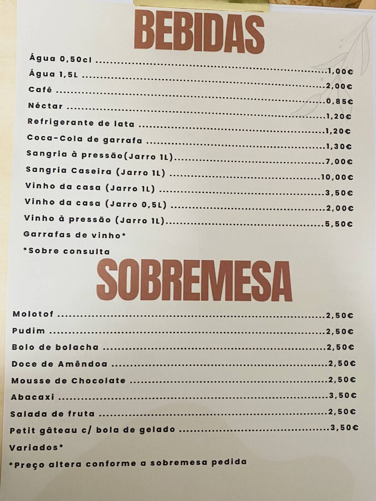 Cervejaria Simões меню