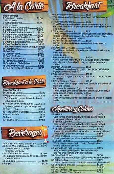 Chelitos меню