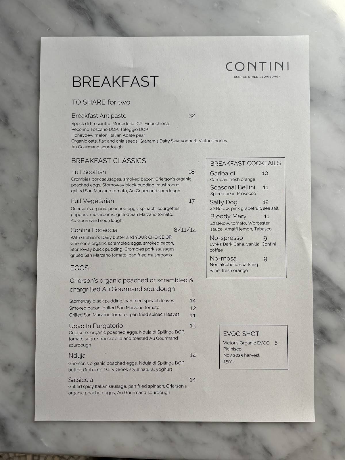 Contini George Street меню