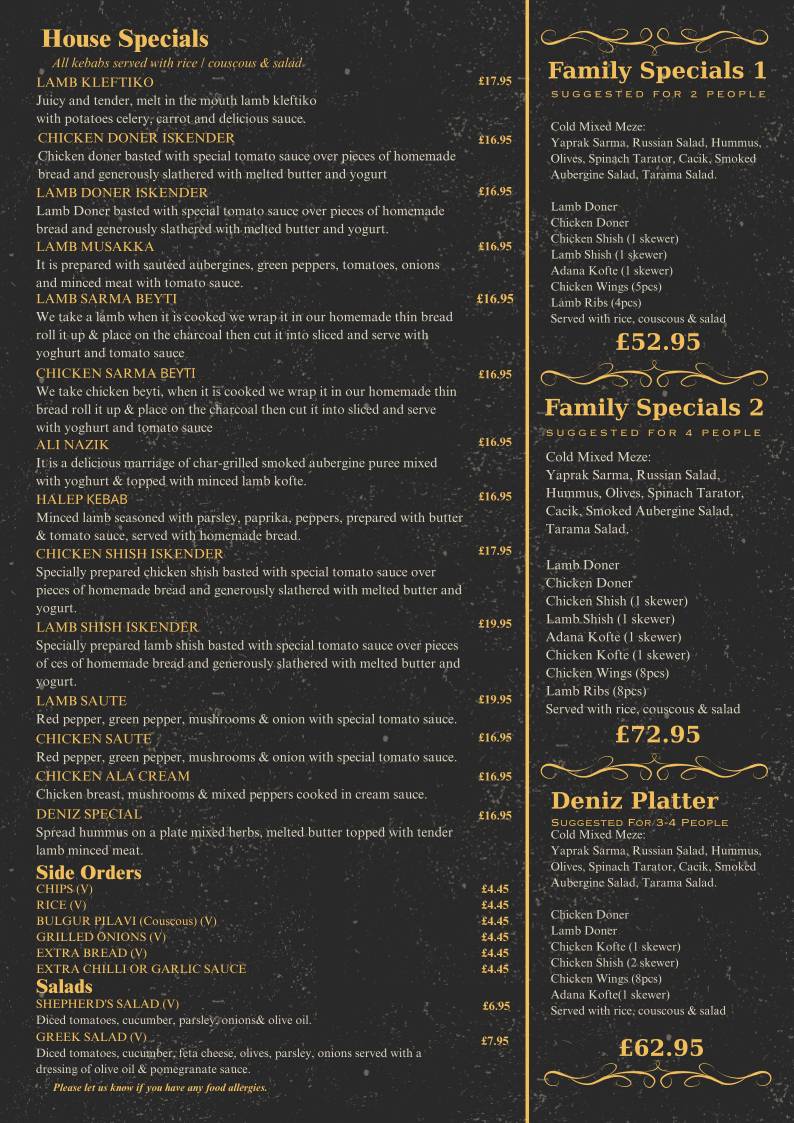 Deniz Restaurant меню
