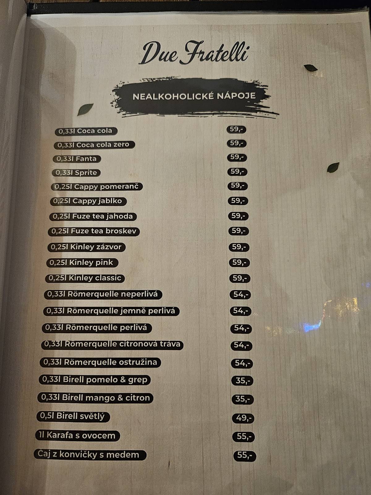 Due Fratelli меню