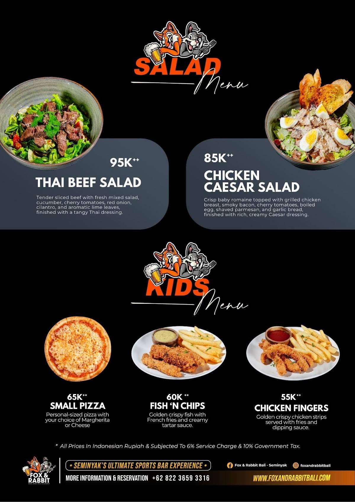 Fox & Rabbit Sports Bar and Restaurant меню