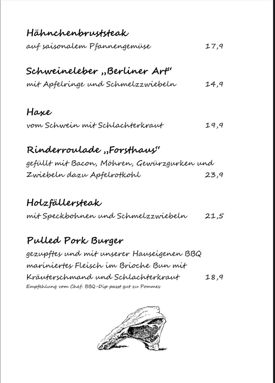 Gaststätte Forsthaus Markgrafenheide меню