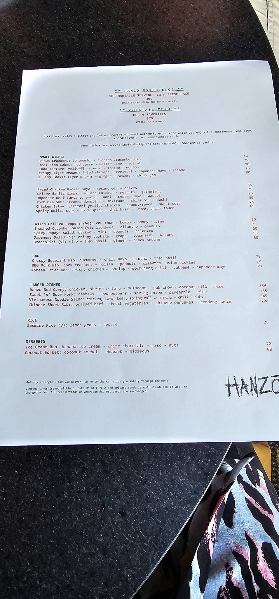 Hanzō Aarhus меню