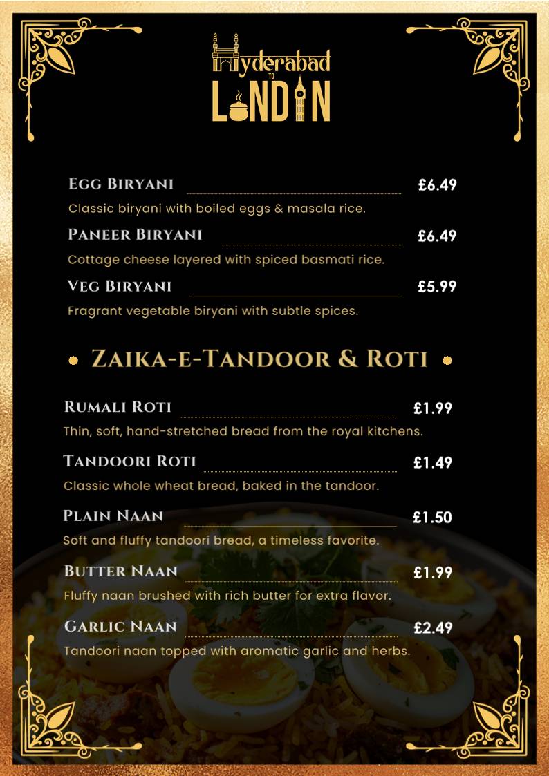 Hyderabad to London – Authentic Hyderabadi Cuisine меню