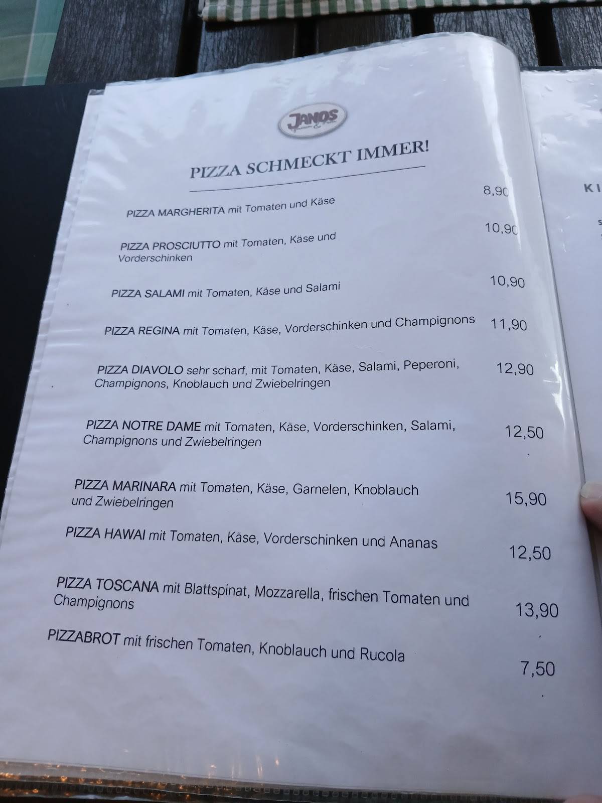 Restaurant Janos меню