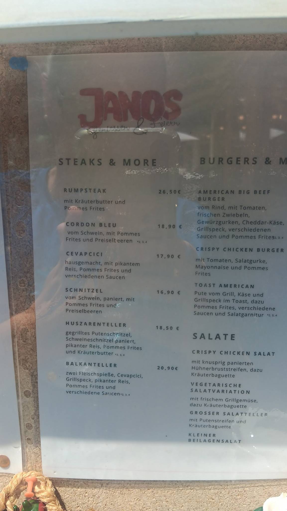 Restaurant Janos меню