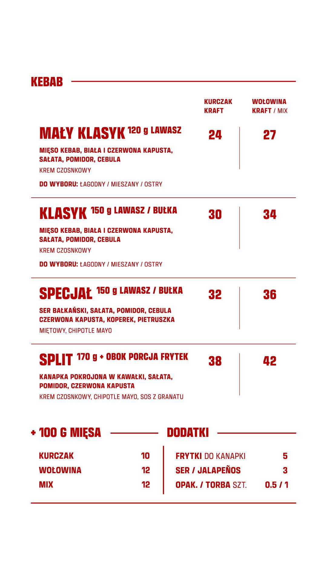 KEBOS Bielany меню
