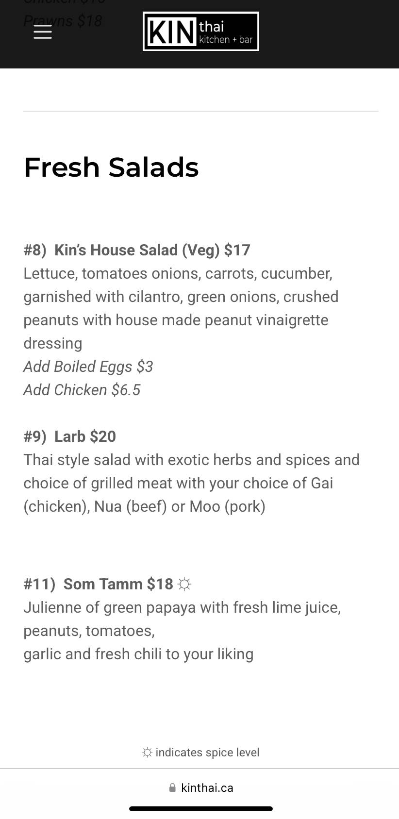 Kin Thai Kitchen & Bar меню