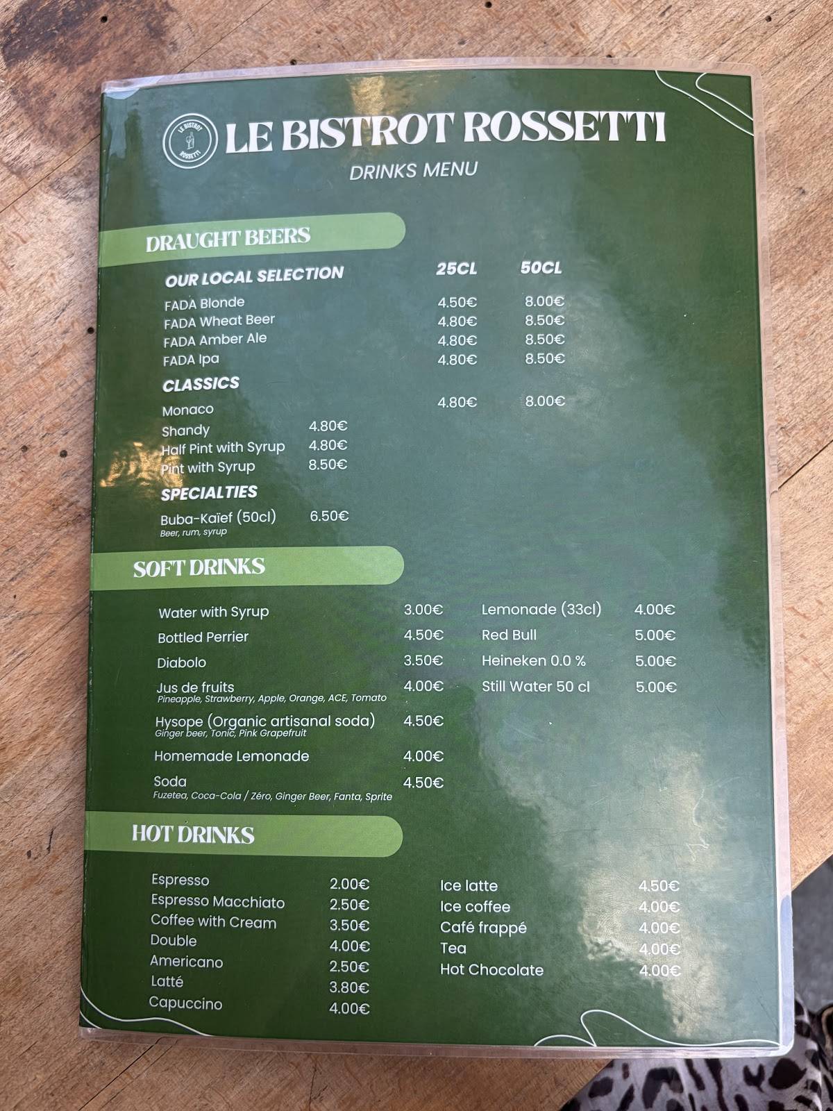 Le Bistrot Rossetti меню