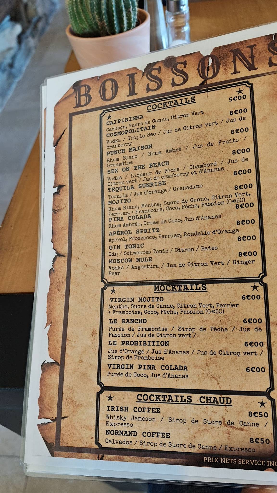 Restaurant Le Ranch меню