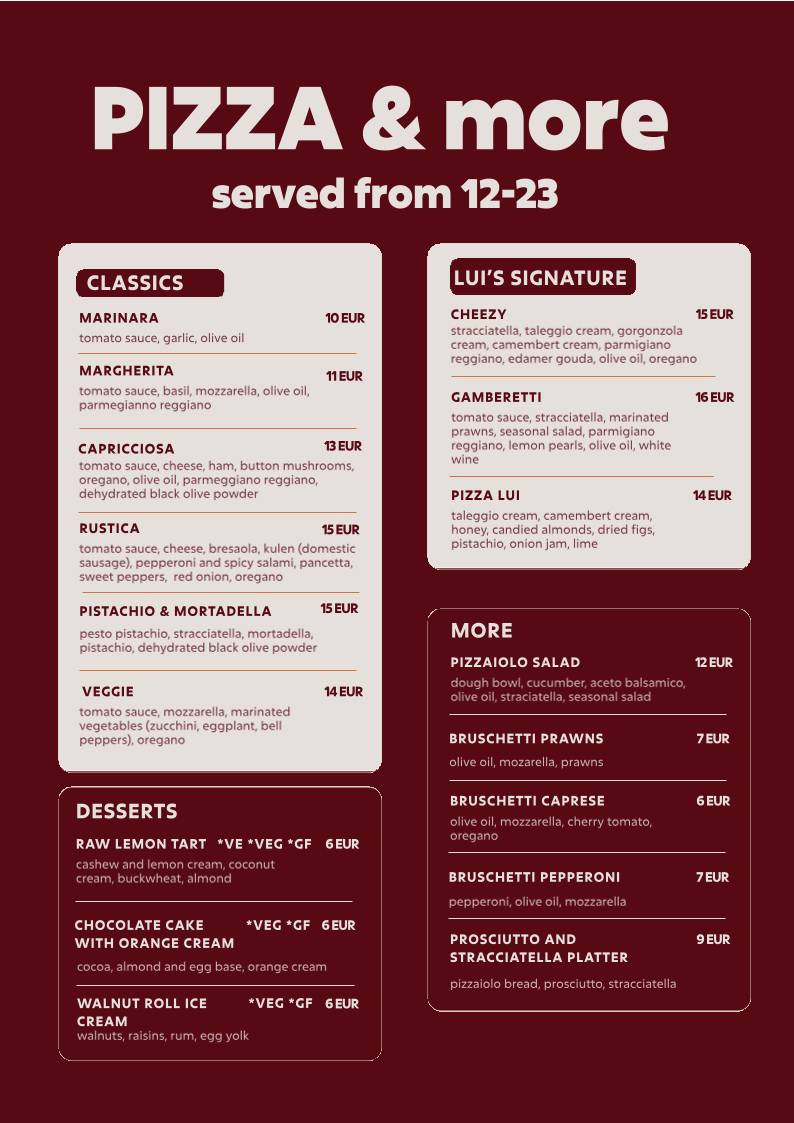 Lui Restaurant меню