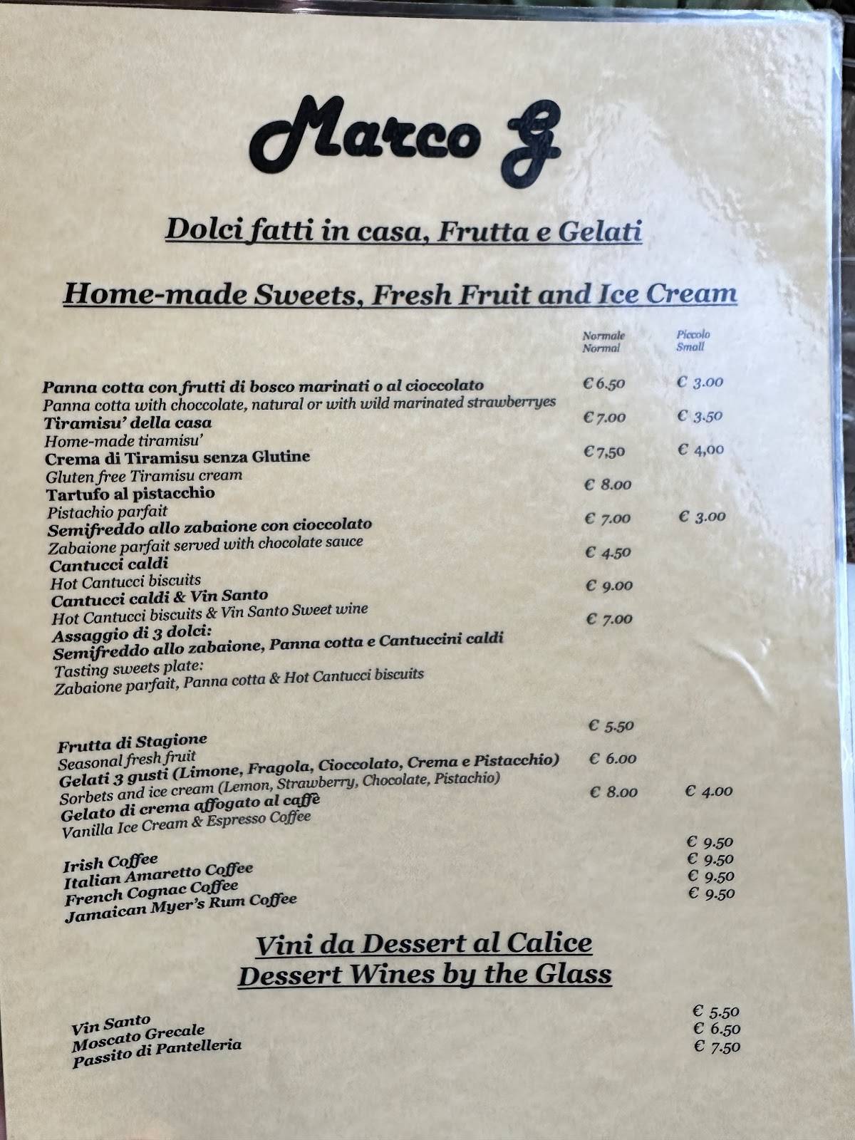 Marco G Osteria меню