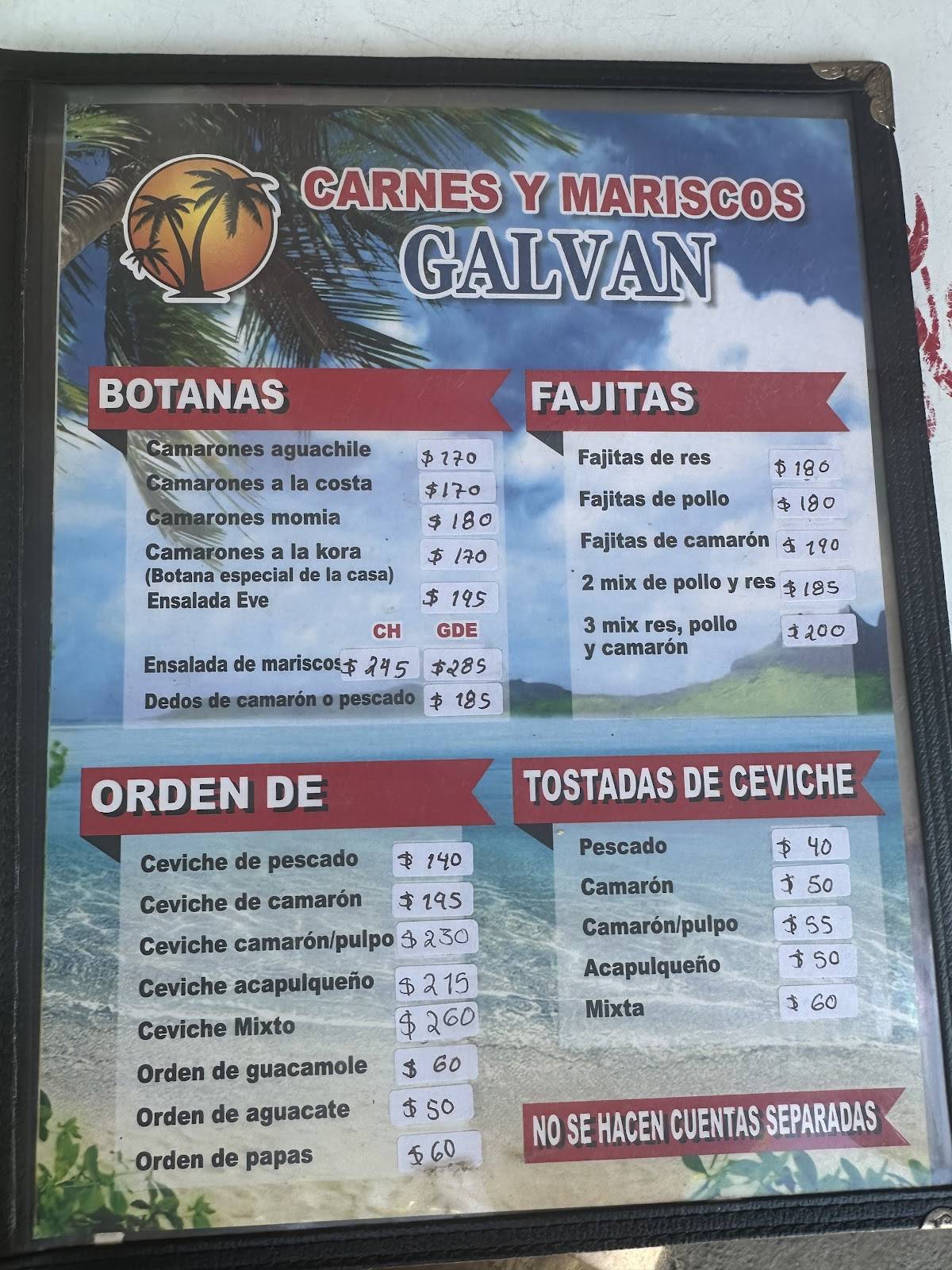 Mariscos Galvan меню