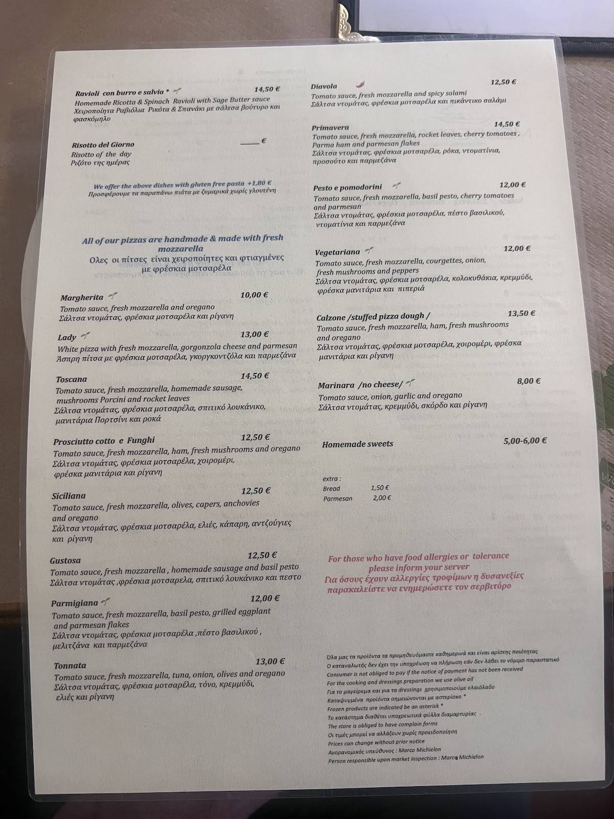 Mediterraneo Ristorante Italiano меню