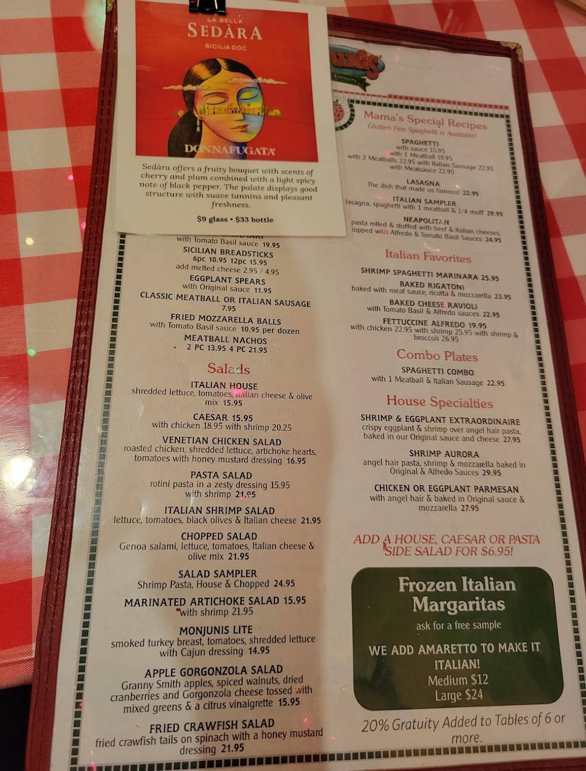 Monjunis Italian Cafe & Grocery меню