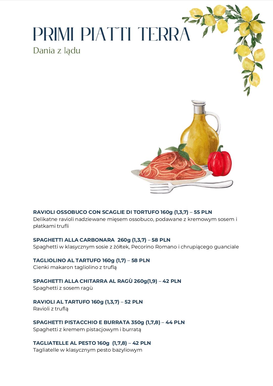 Positano Ristorante меню