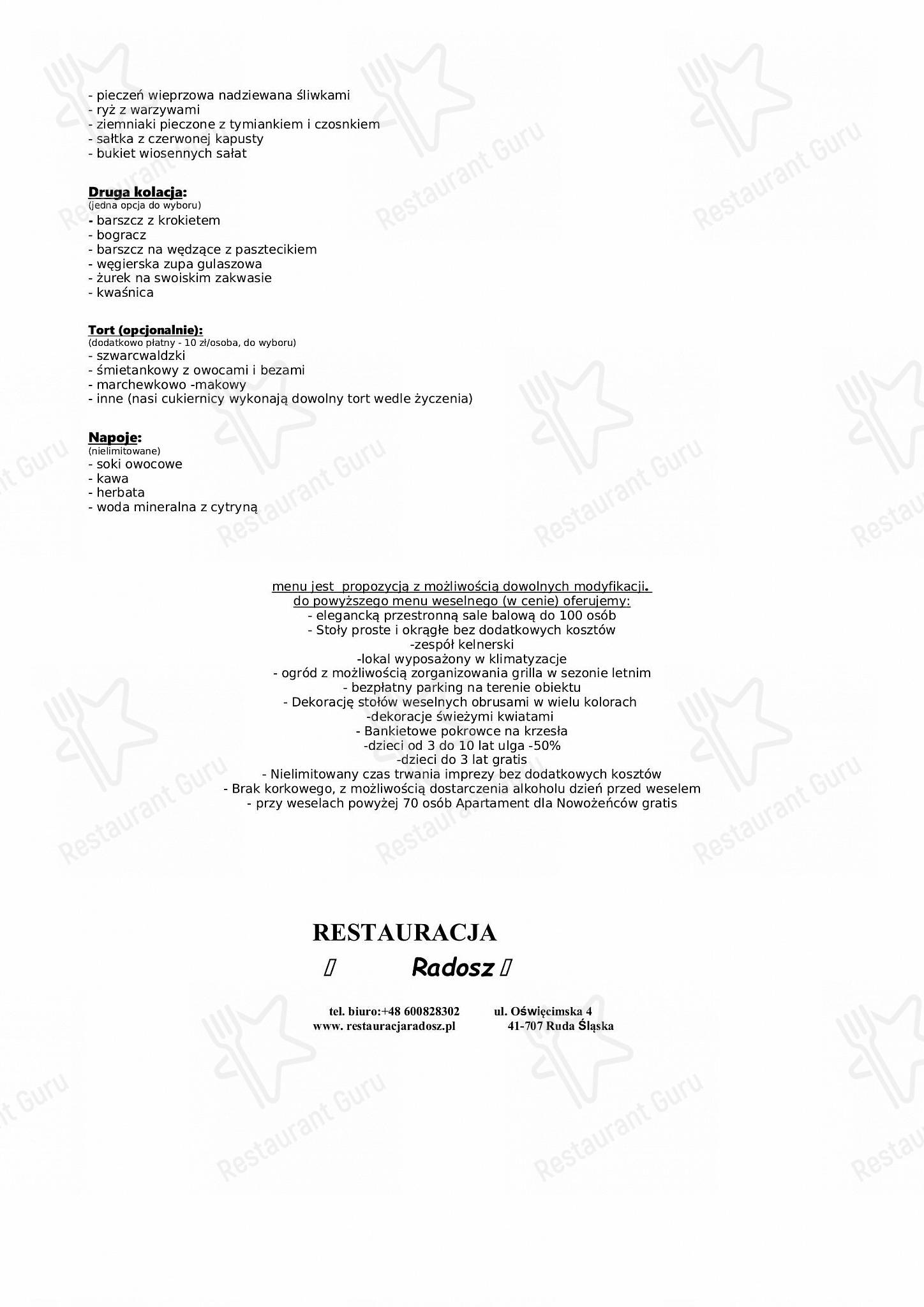 Меню ресторана Radosz - Takeaway Menu
