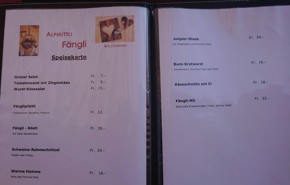 Restaurant Alphüttli Fängli - Jaunpass меню
