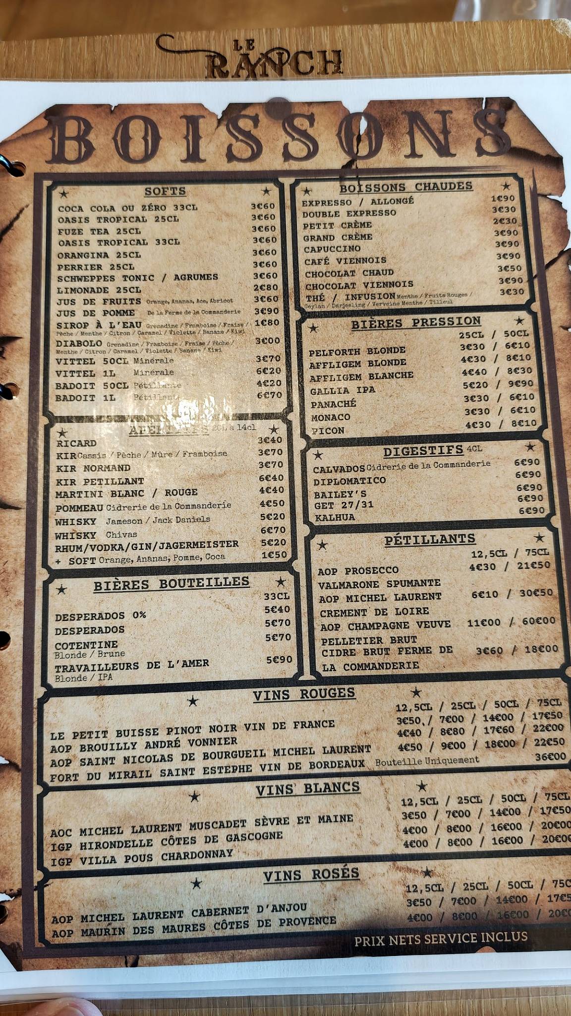 Restaurant Le Ranch меню