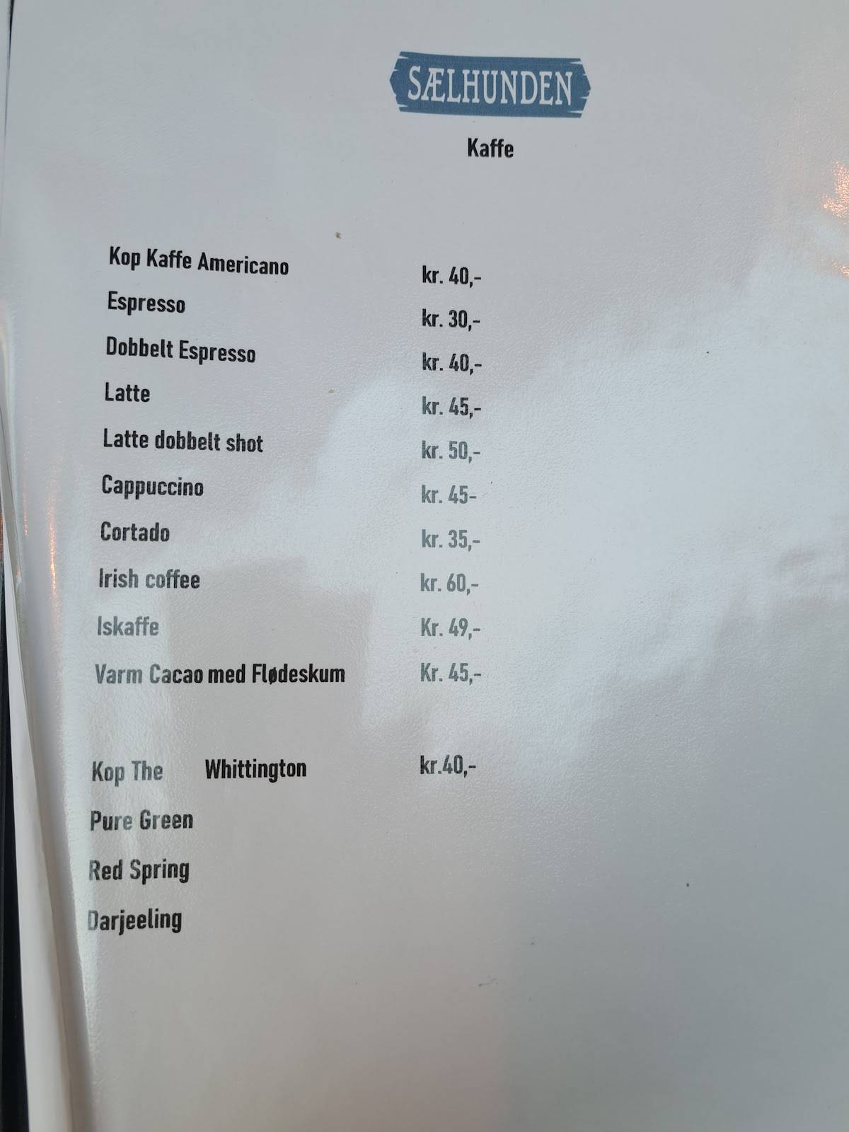 Restaurant Sælhunden меню