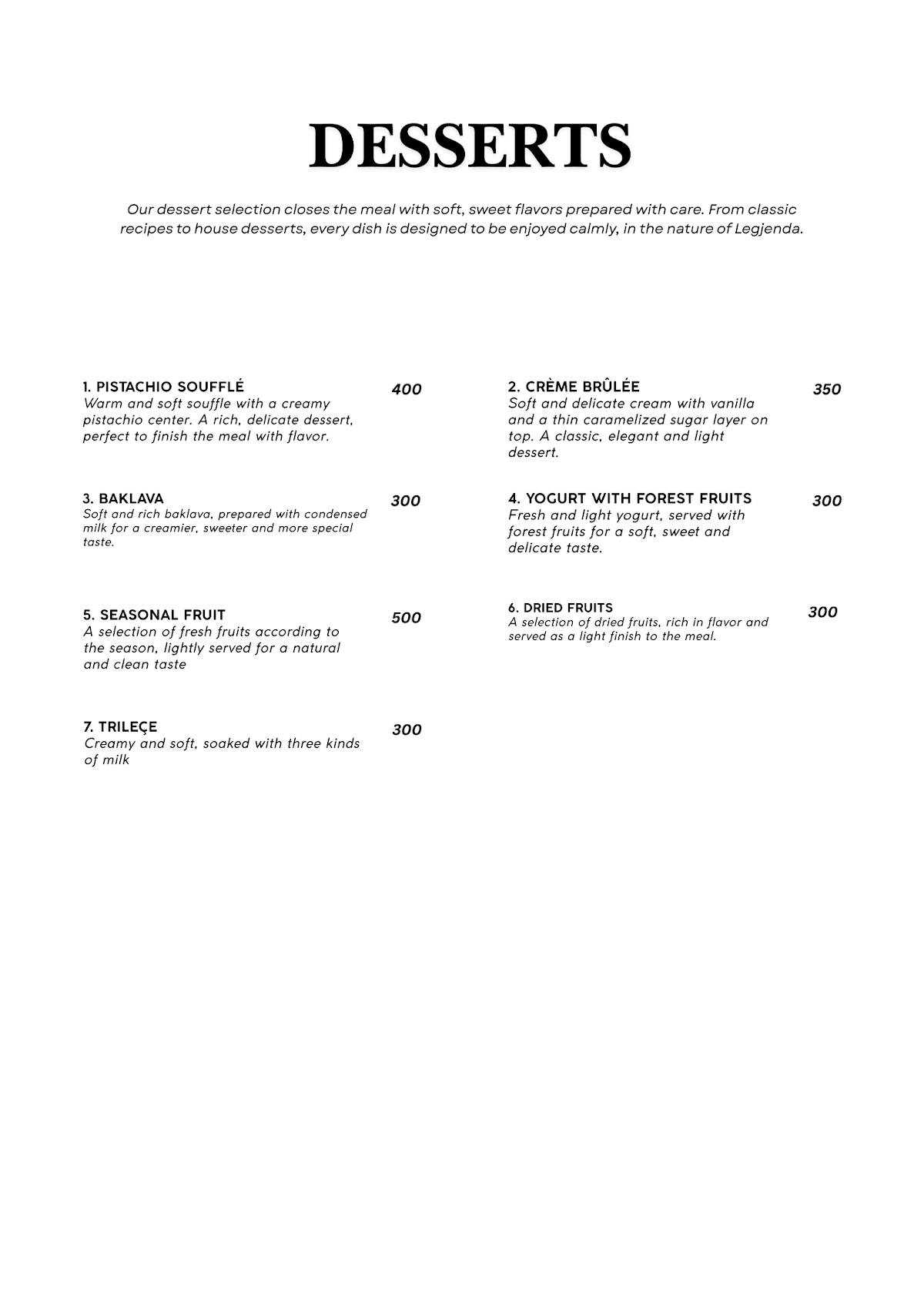 Restorant Legjenda меню