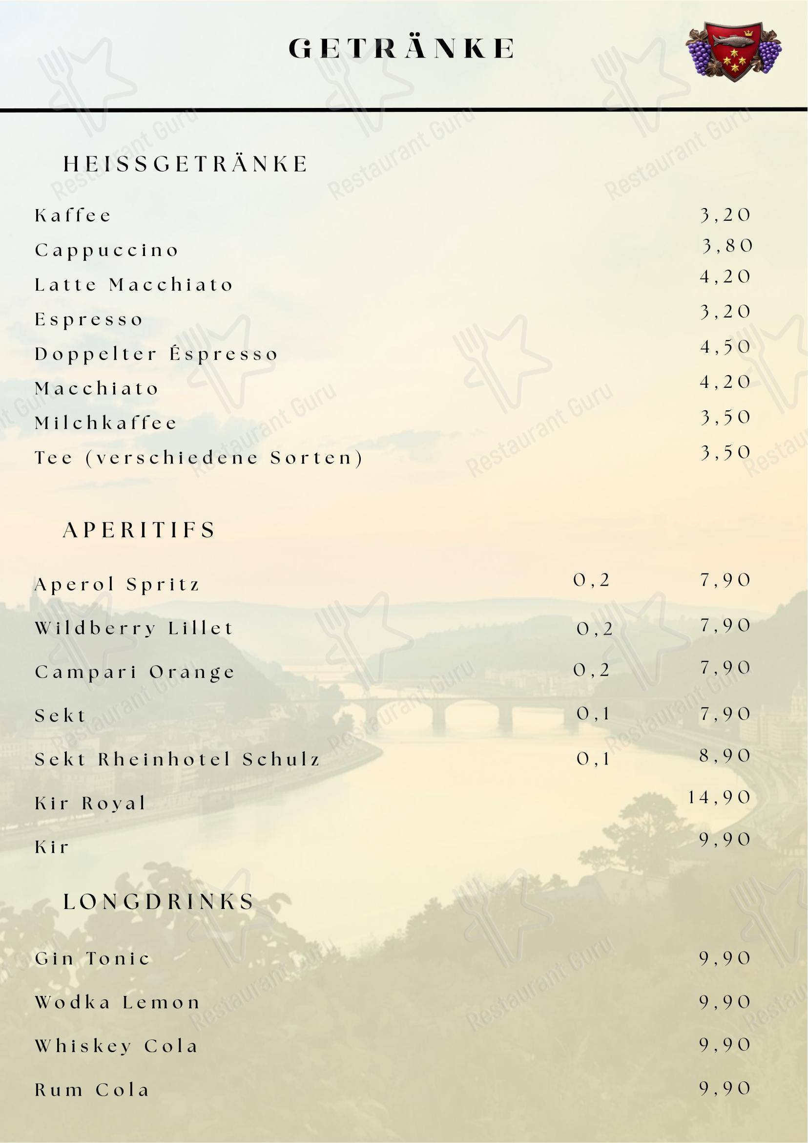 Меню ресторана Restaurant Rheinblick